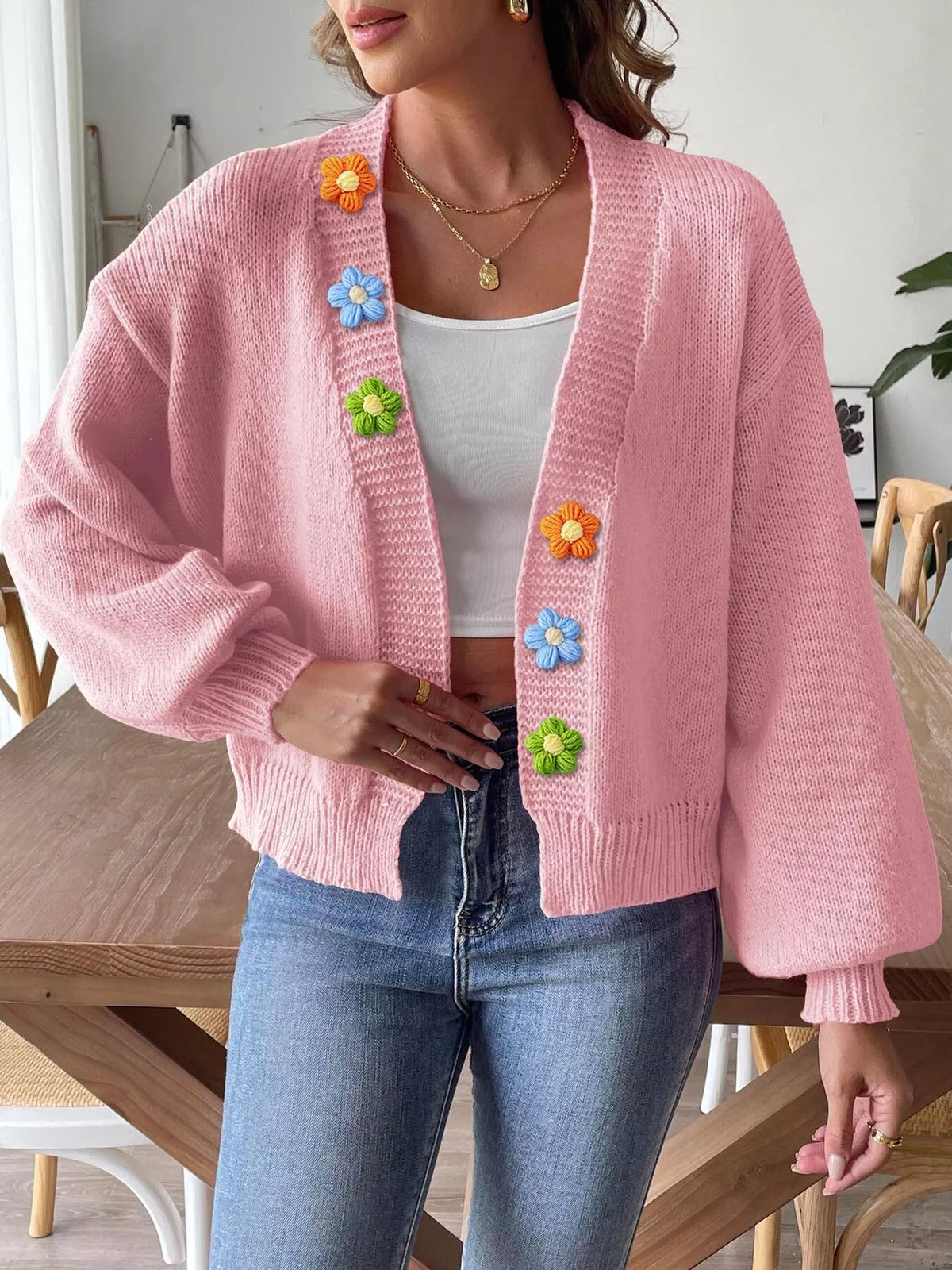 Flower Open Front Cardigan - Lilixa.store