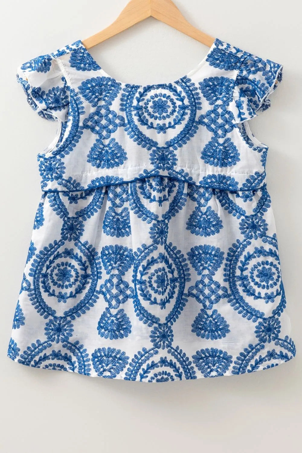 Boho Print Ruffled Cap Sleeve Crew Neck Blouse - Lilixa.store