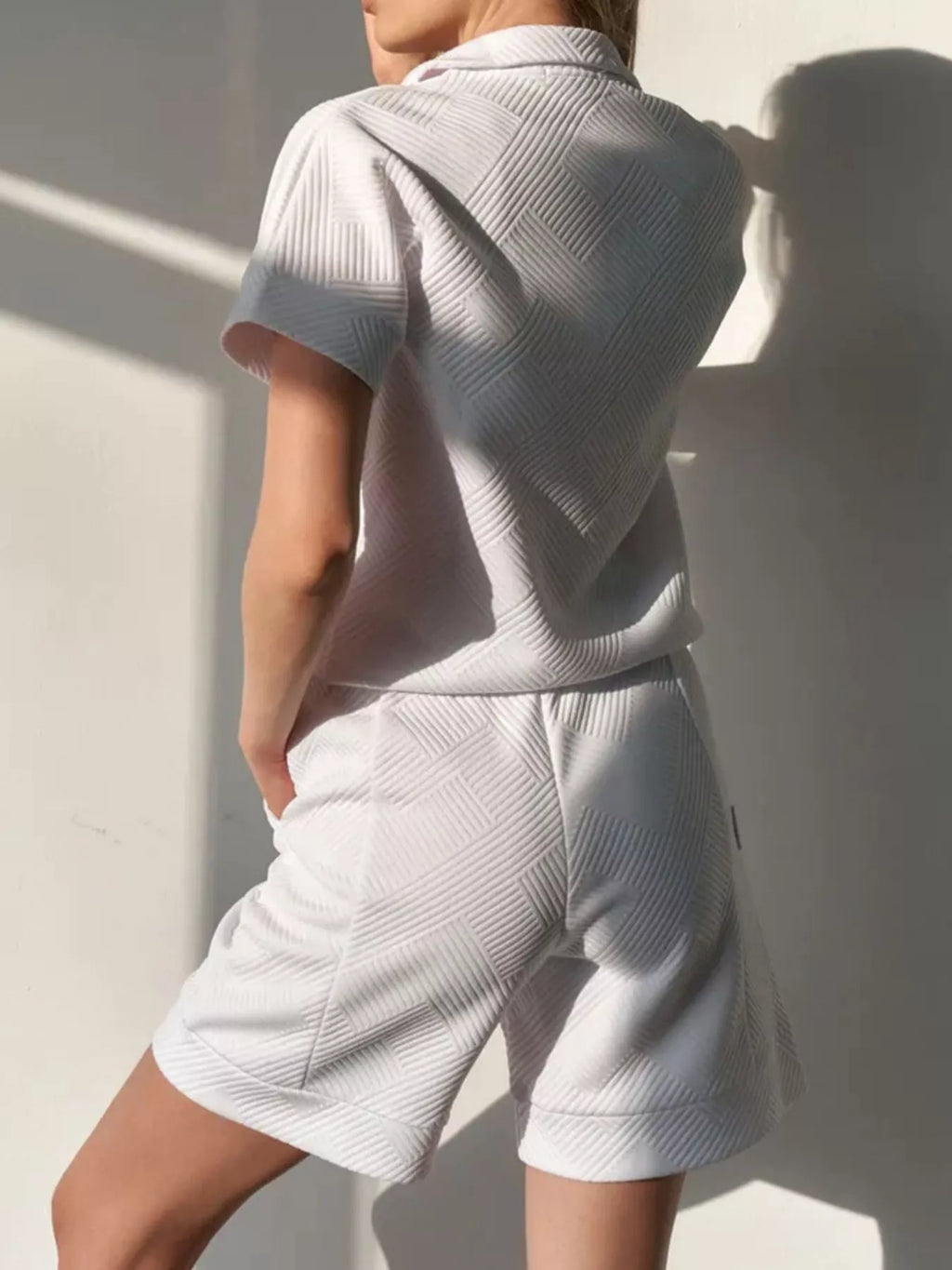 Half Zip Short Sleeve Top and Shorts Set - Lilixa.store