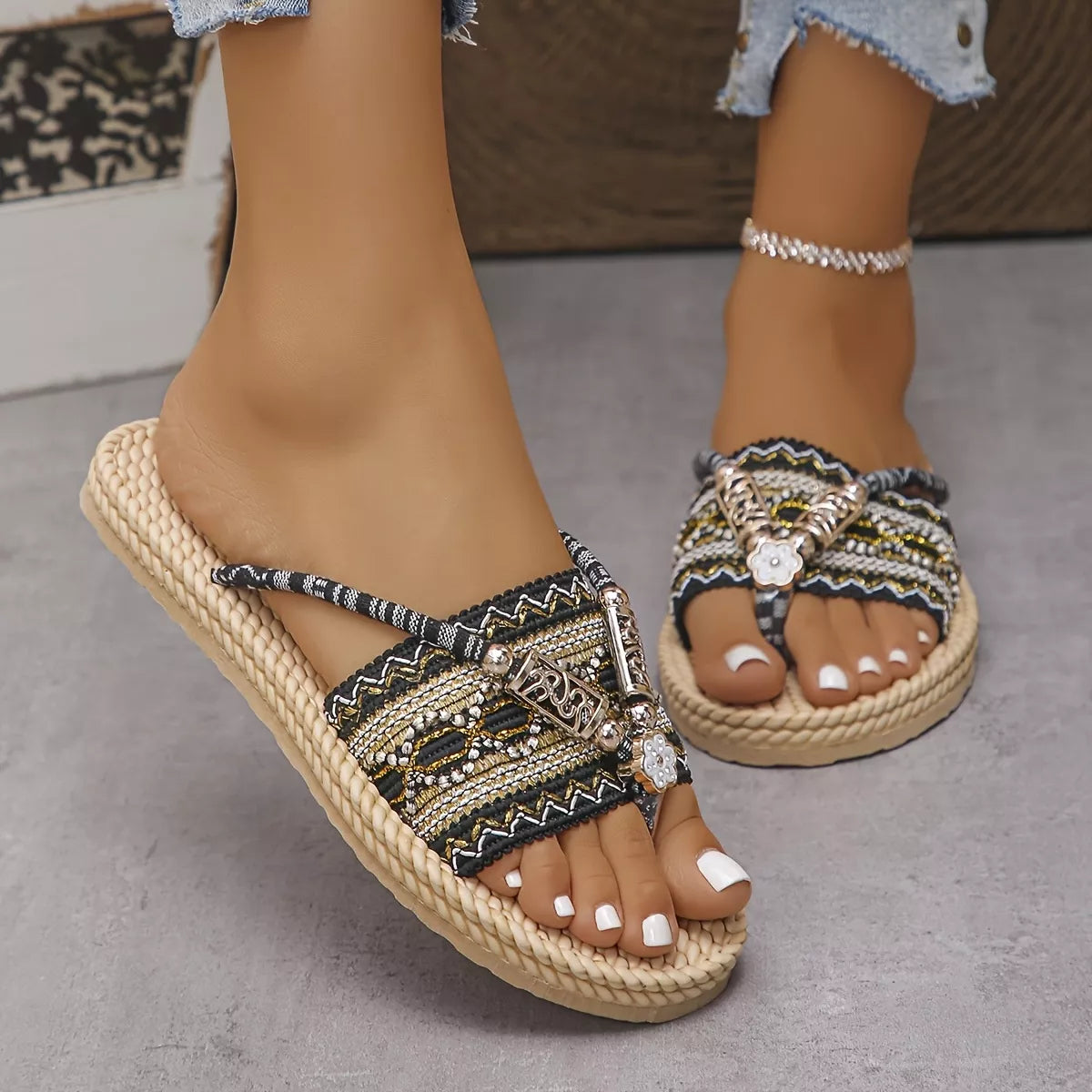 Toe Post Woven Sandals - Lilixa.store