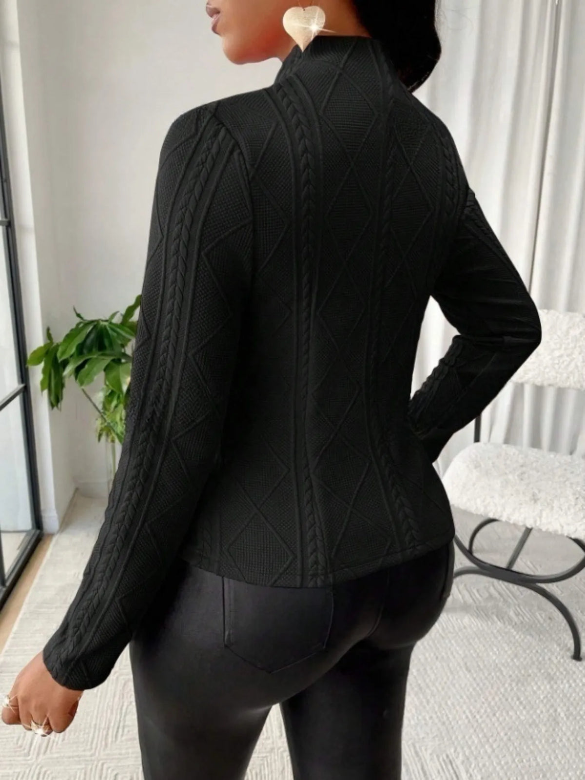 Textured Button Up Long Sleeve Jacket, view 2