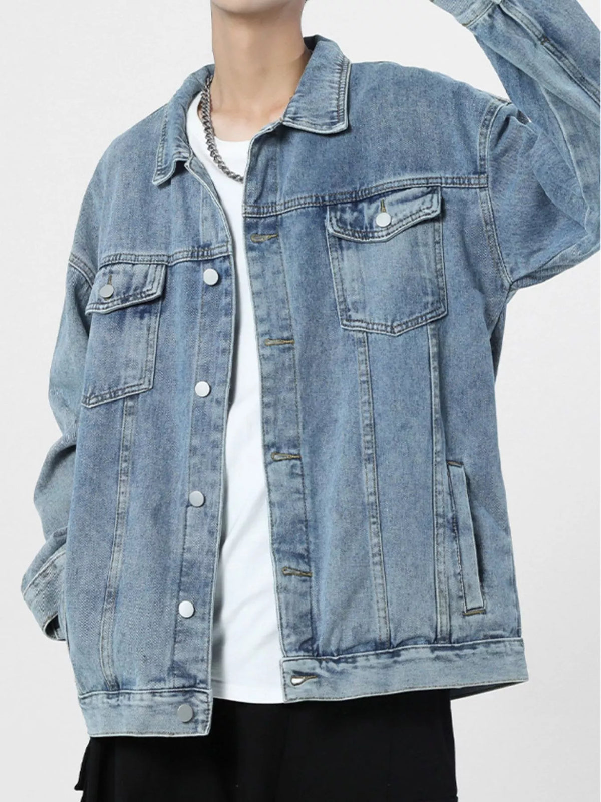 Men's Wash Oversized Denim Jacket - Lilixa.store