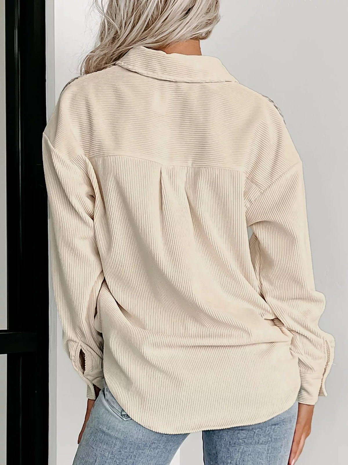 Houndstooth Button-Down Jacket in Beige, view 4