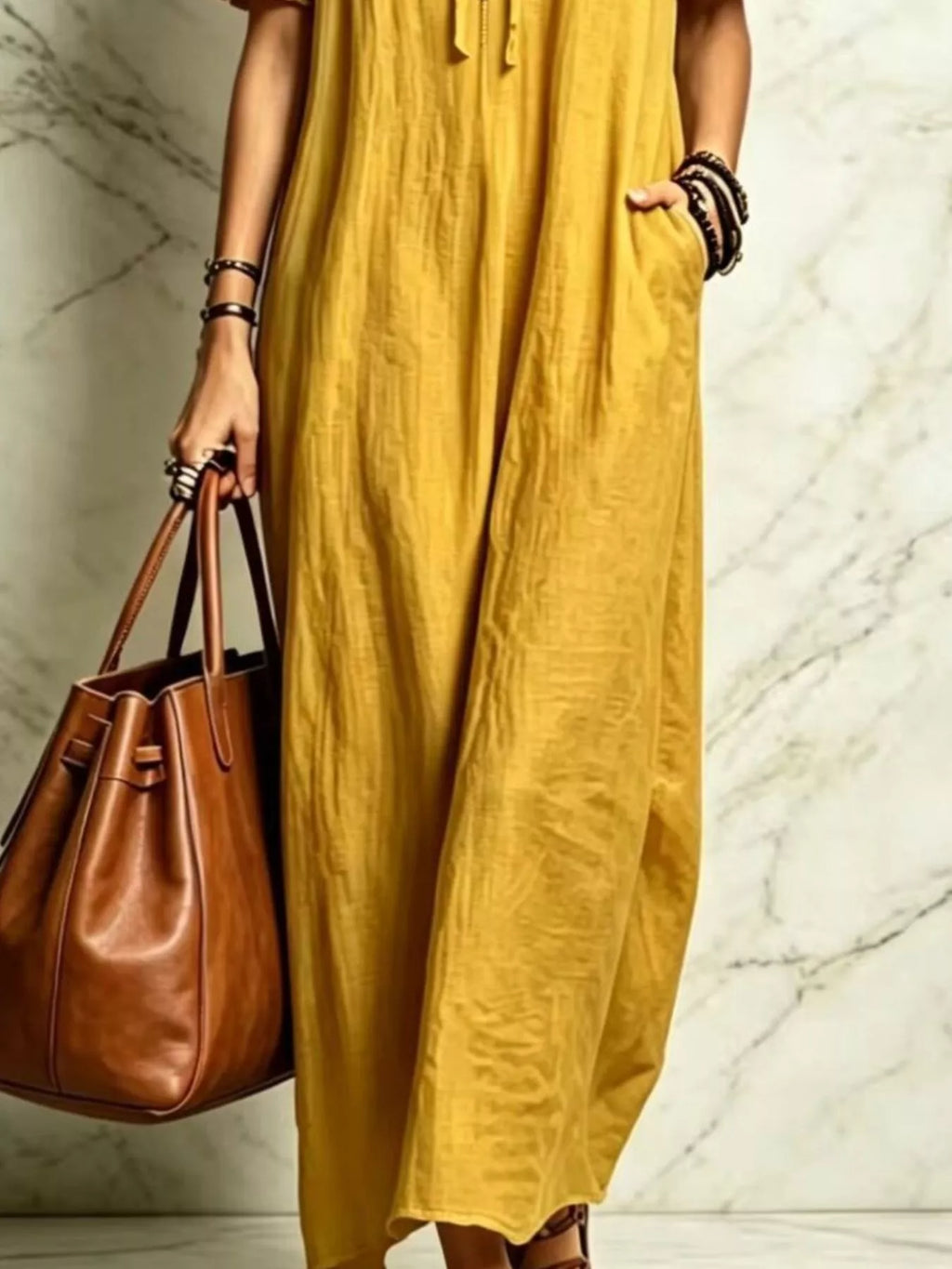 Ruffle Trim Puff Sleeve Maxi Dress - Lilixa.store