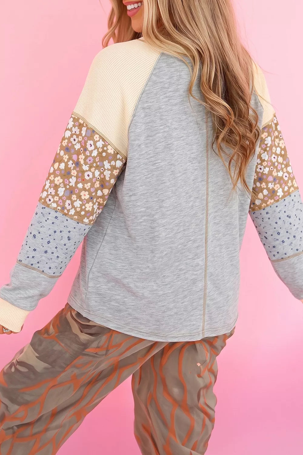 Floral Patchwork Raglan Sleeve Sweatshirt - Lilixa.store