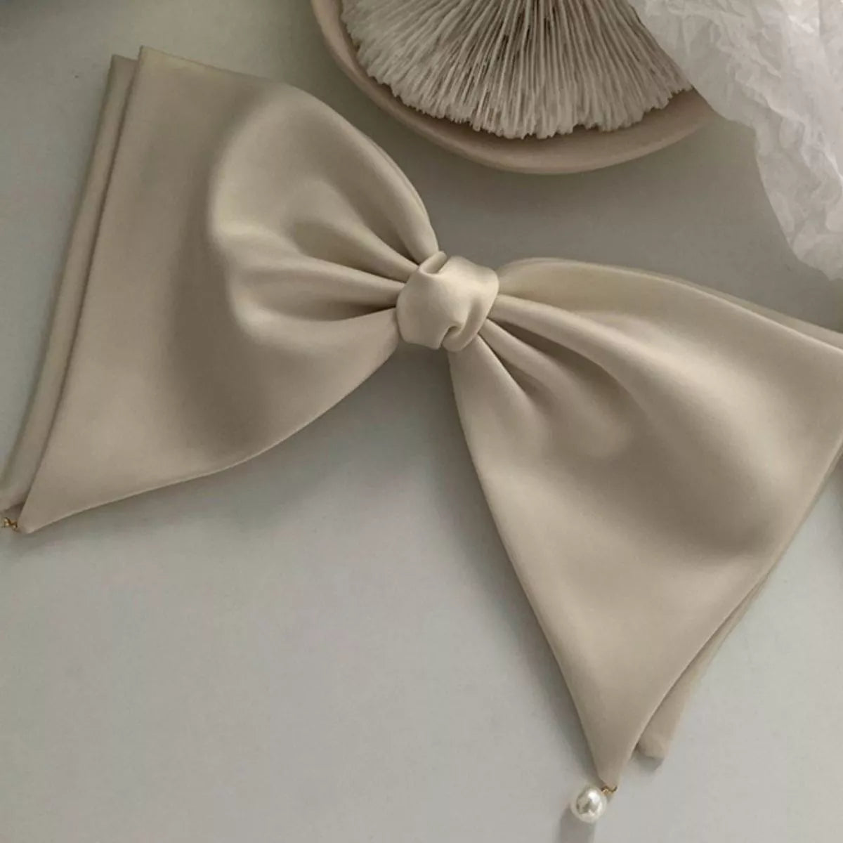 Satin Pearl Bow Hair Clip - Lilixa.store