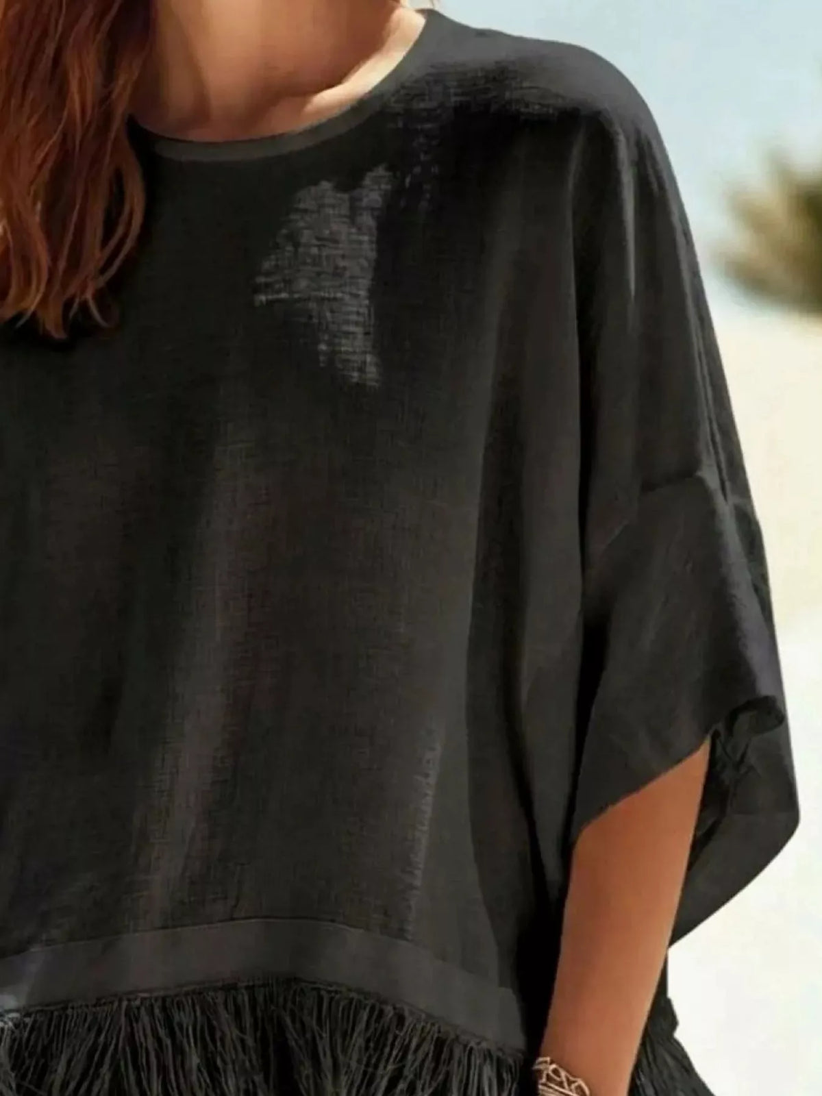 Fringed 3/4 Sleeve Blouse, view 3