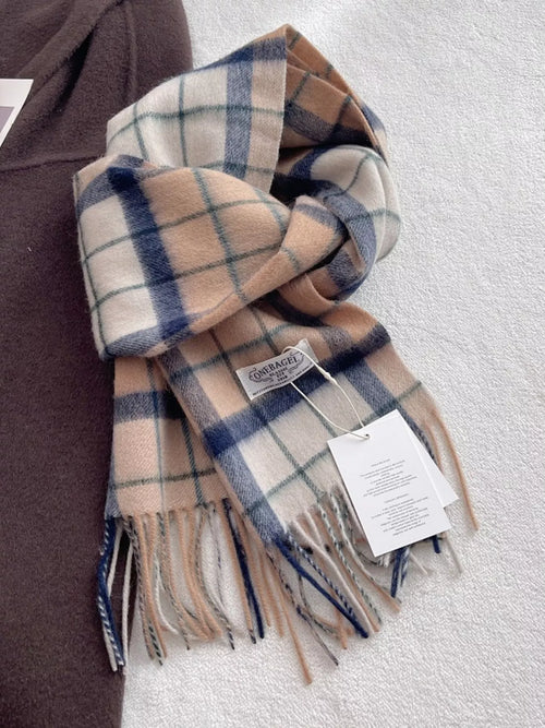 100% Wool Plaid Fringe Scarf - Lilixa.store