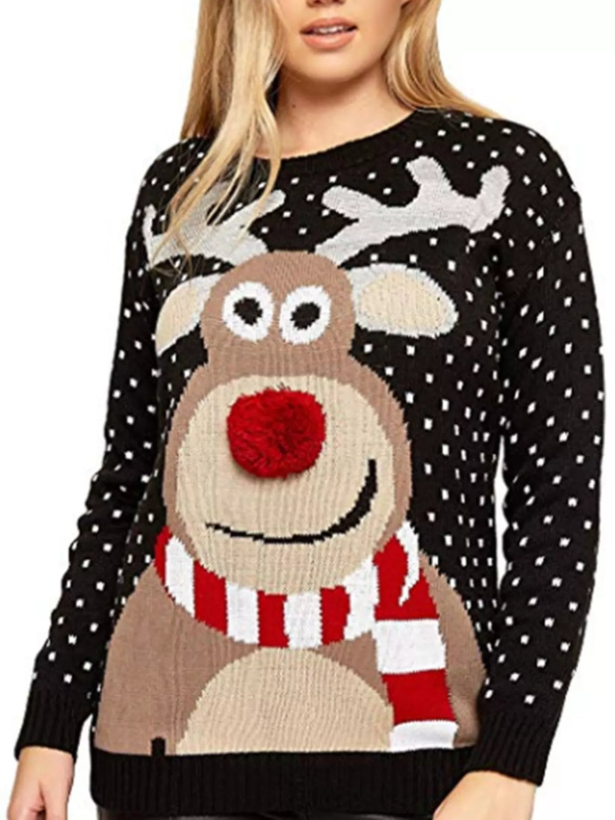 Christmas Reindeer Graphic Round Neck Sweater