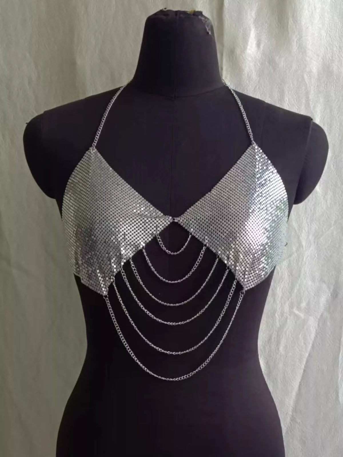 Metallic Chainmail Halter Cami Top, view 12