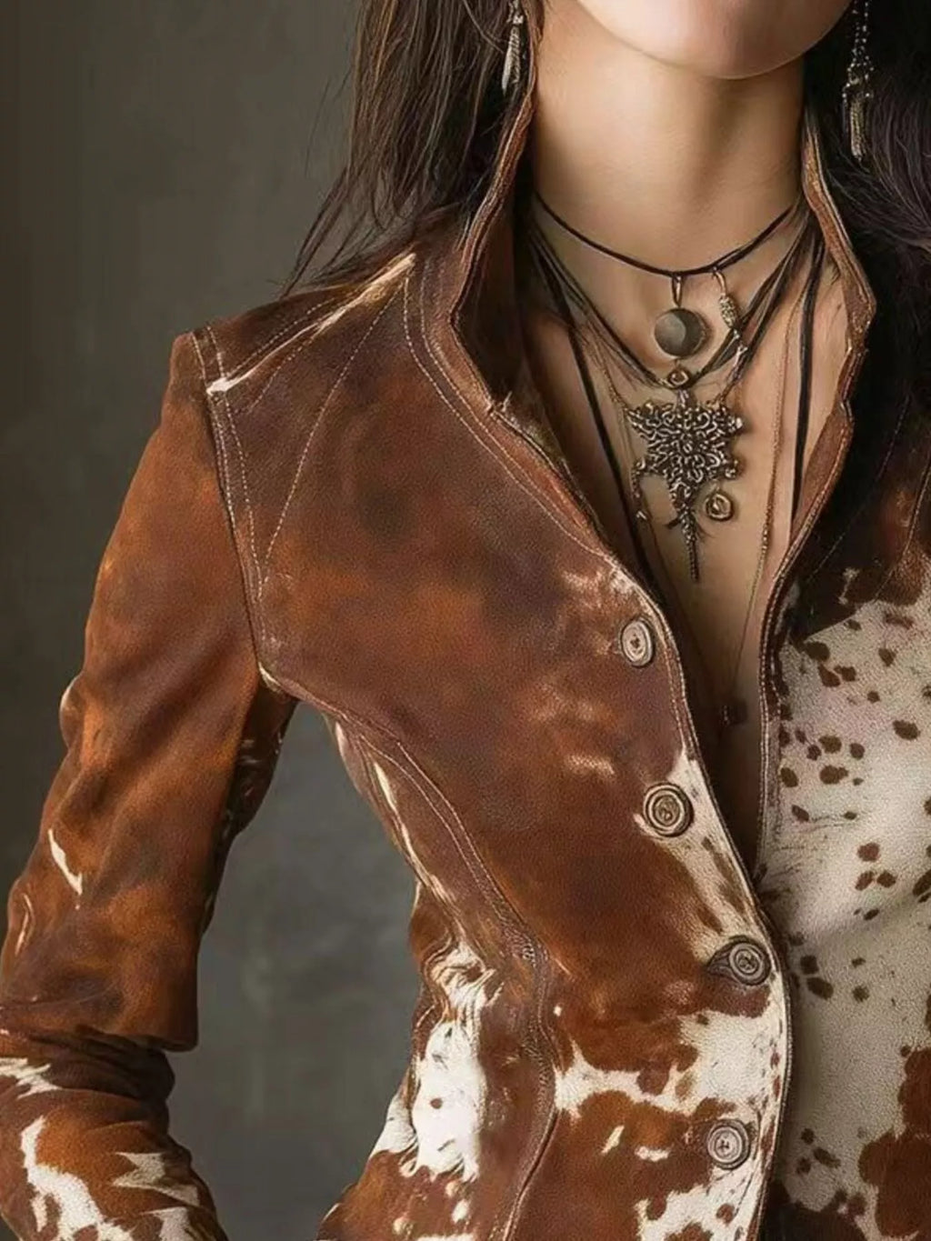 Cow Print Button Up Blazer - Lilixa.store