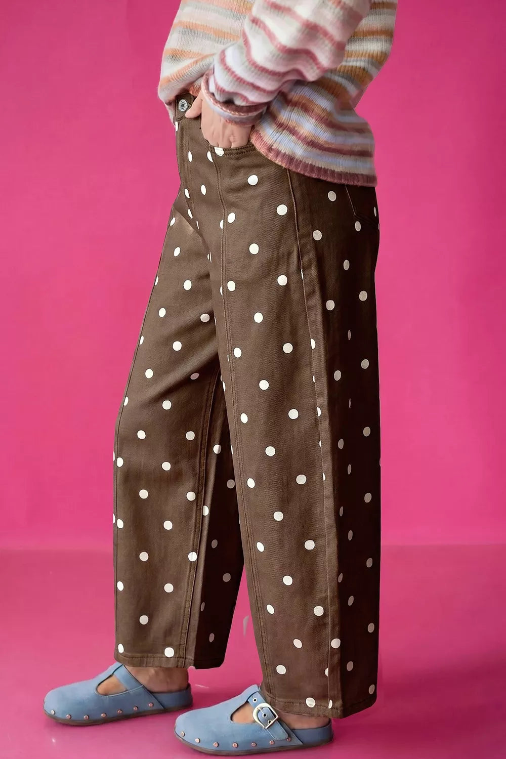 Tailored Seam Polka Dot Print Barrel Casual Jeans - Lilixa.store