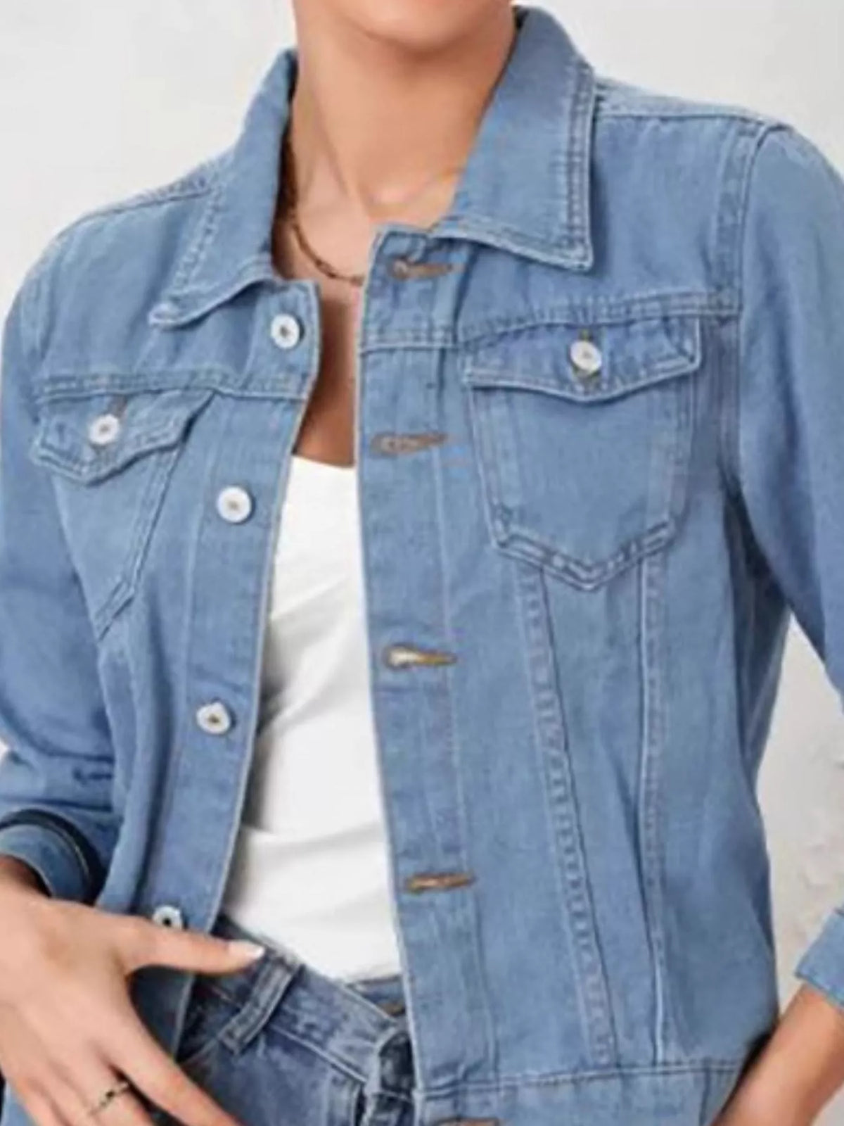 Button Up Long Sleeve Denim Jacket, view 8