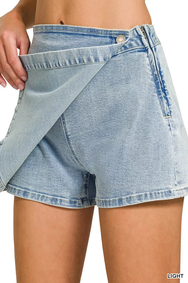 Zenana Wrap Front Denim Skort - Lilixa.store