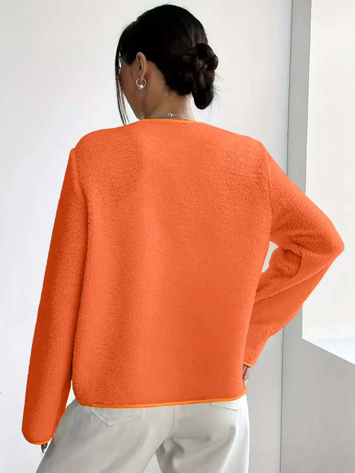 Full Size Textured Button-Up Fleece Outerwear Plus Size - Lilixa.store
