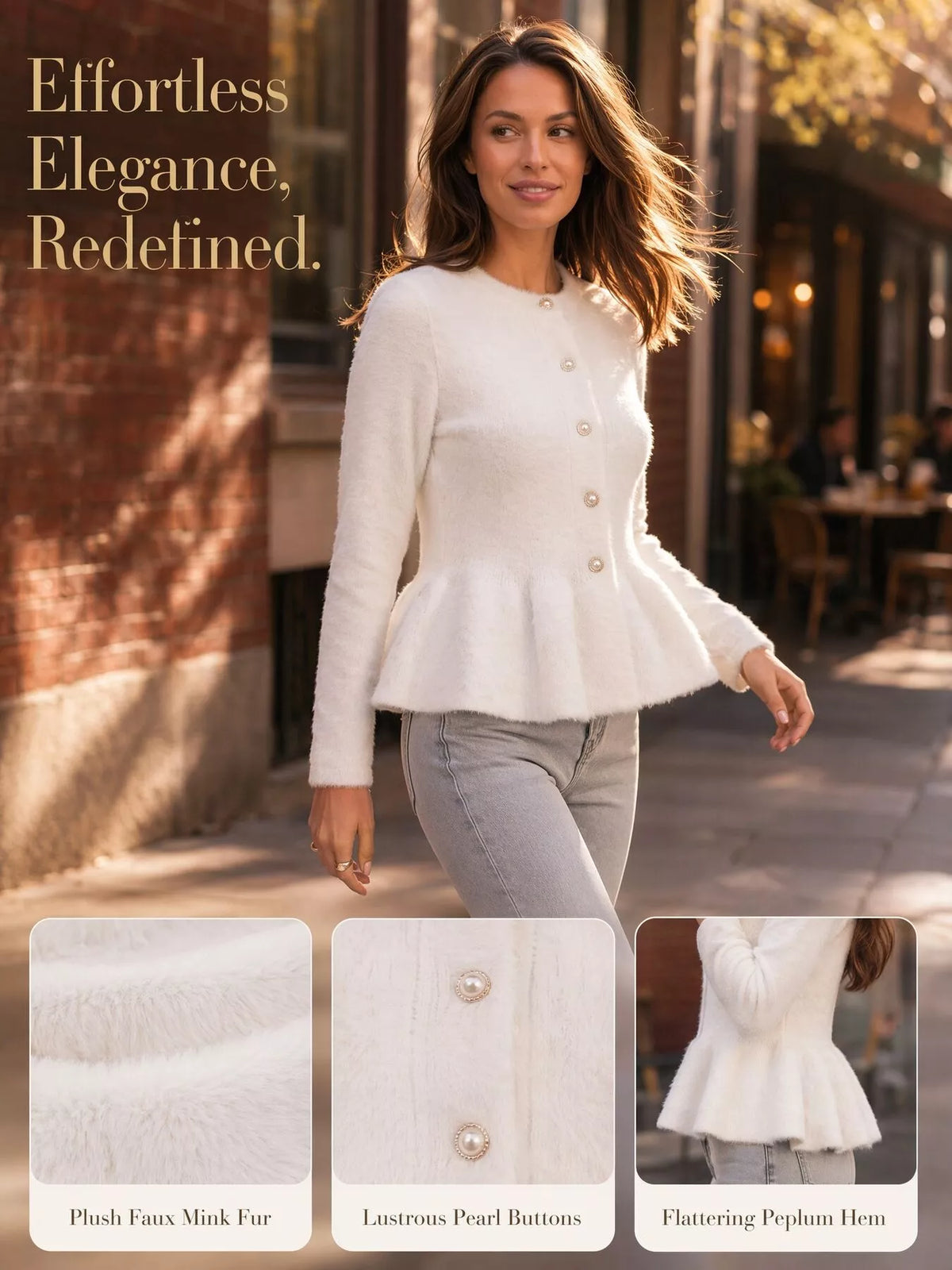 Fuzzy Peplum Cardigan with Pearl Buttons, view 4
