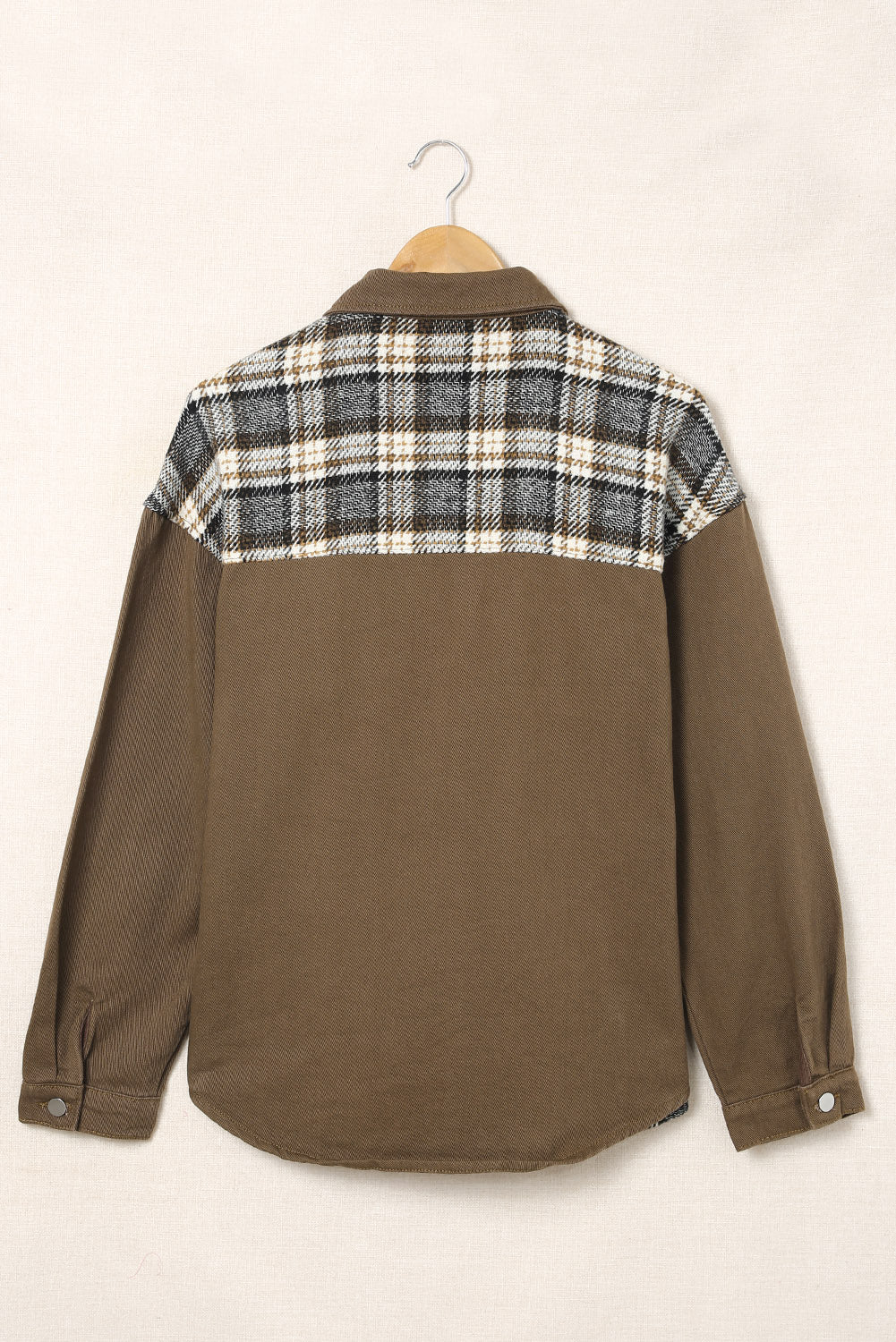 Plaid Collared Denim Jacket in Olive, view 5