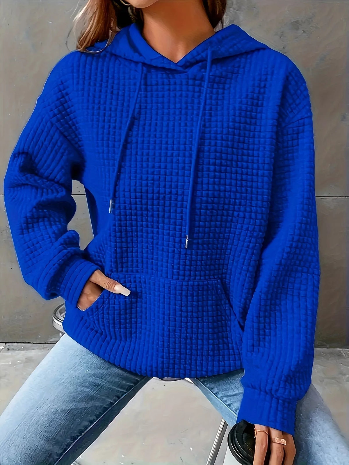 Textured Knit Drawstring Hoodie - Lilixa.store