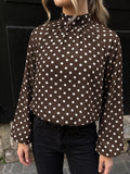 Polka Dot Mock Neck Long Sleeve Blouse - Lilixa.store
