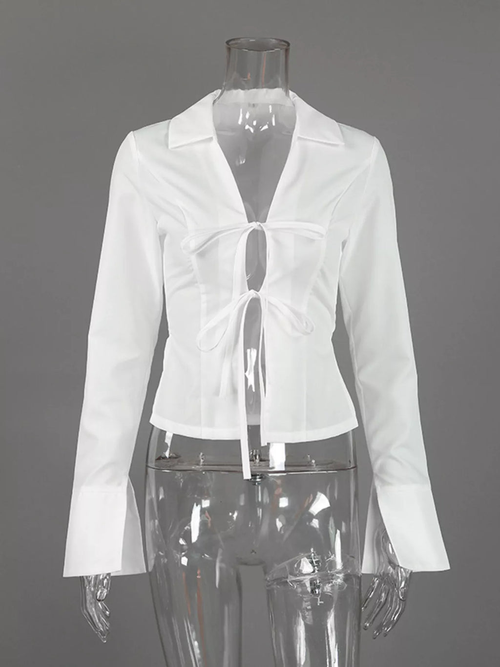Slim-Fit Tie Front Long Sleeve Shirt - Lilixa.store