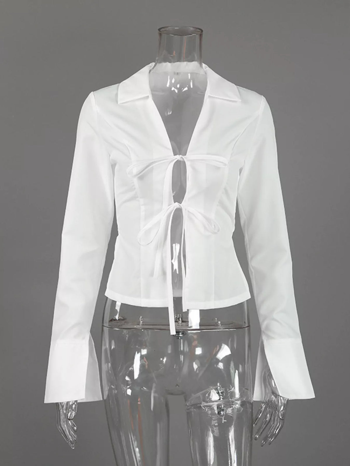 Slim-Fit Tie Front Long Sleeve Shirt - Lilixa.store
