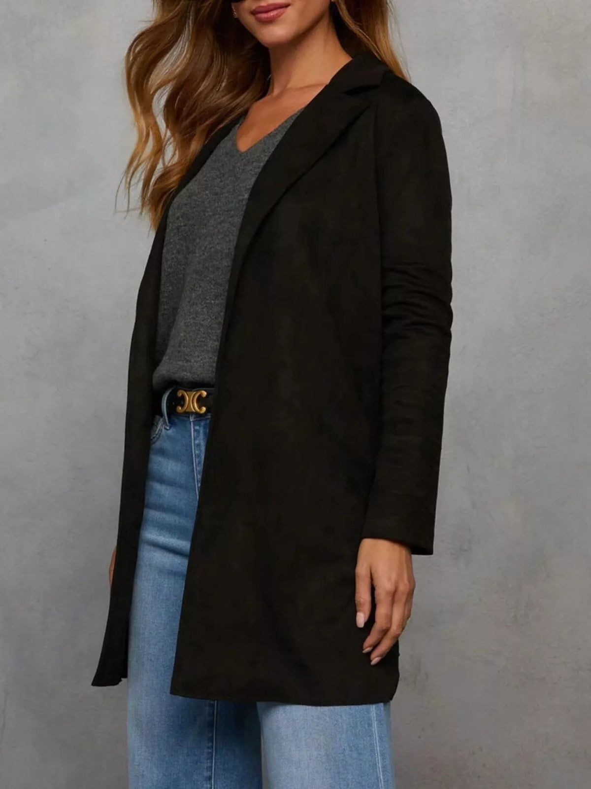 Full Size Open Front Longline Outerwear Plus Size, view 7