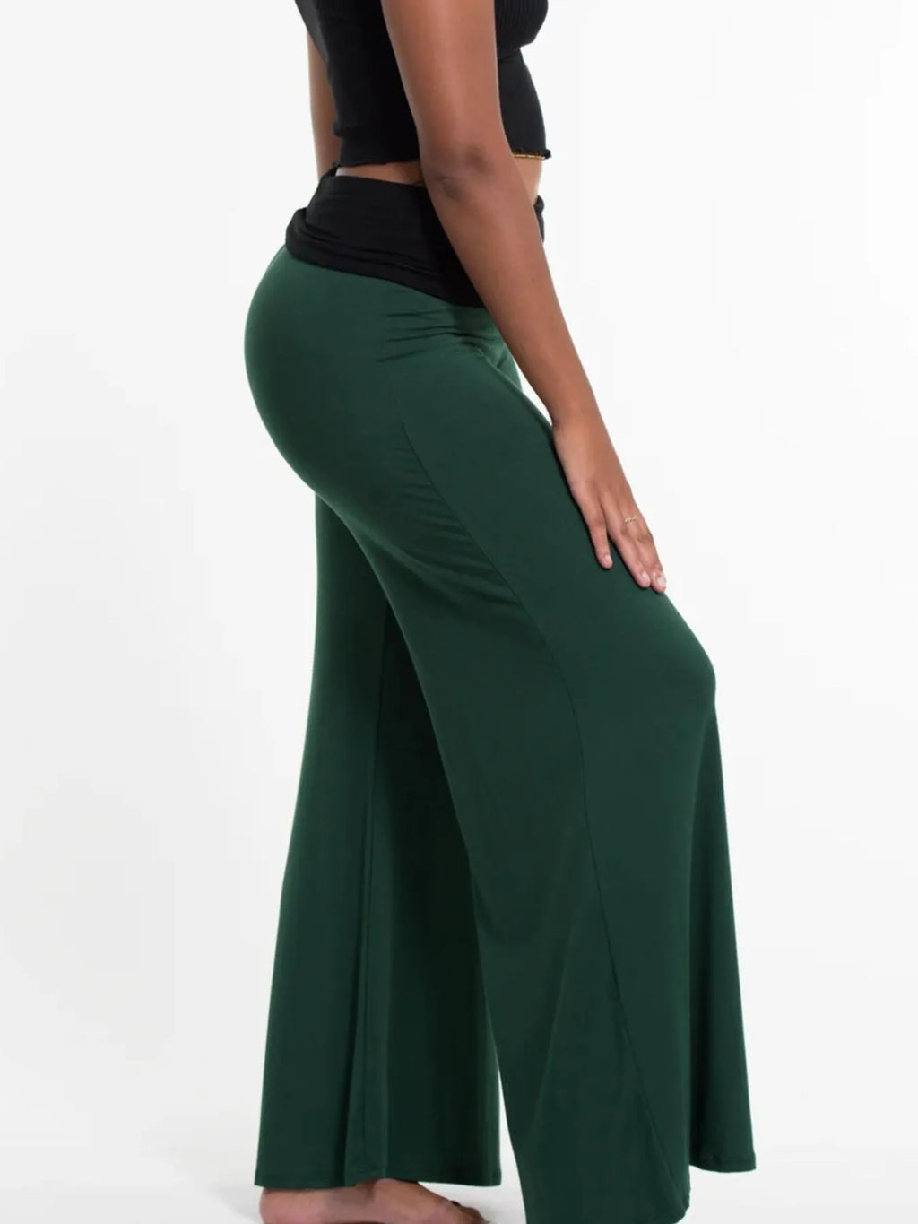 High Waisted Wide Leg Yoga Pants with Contrast Waistband - Lilixa.store