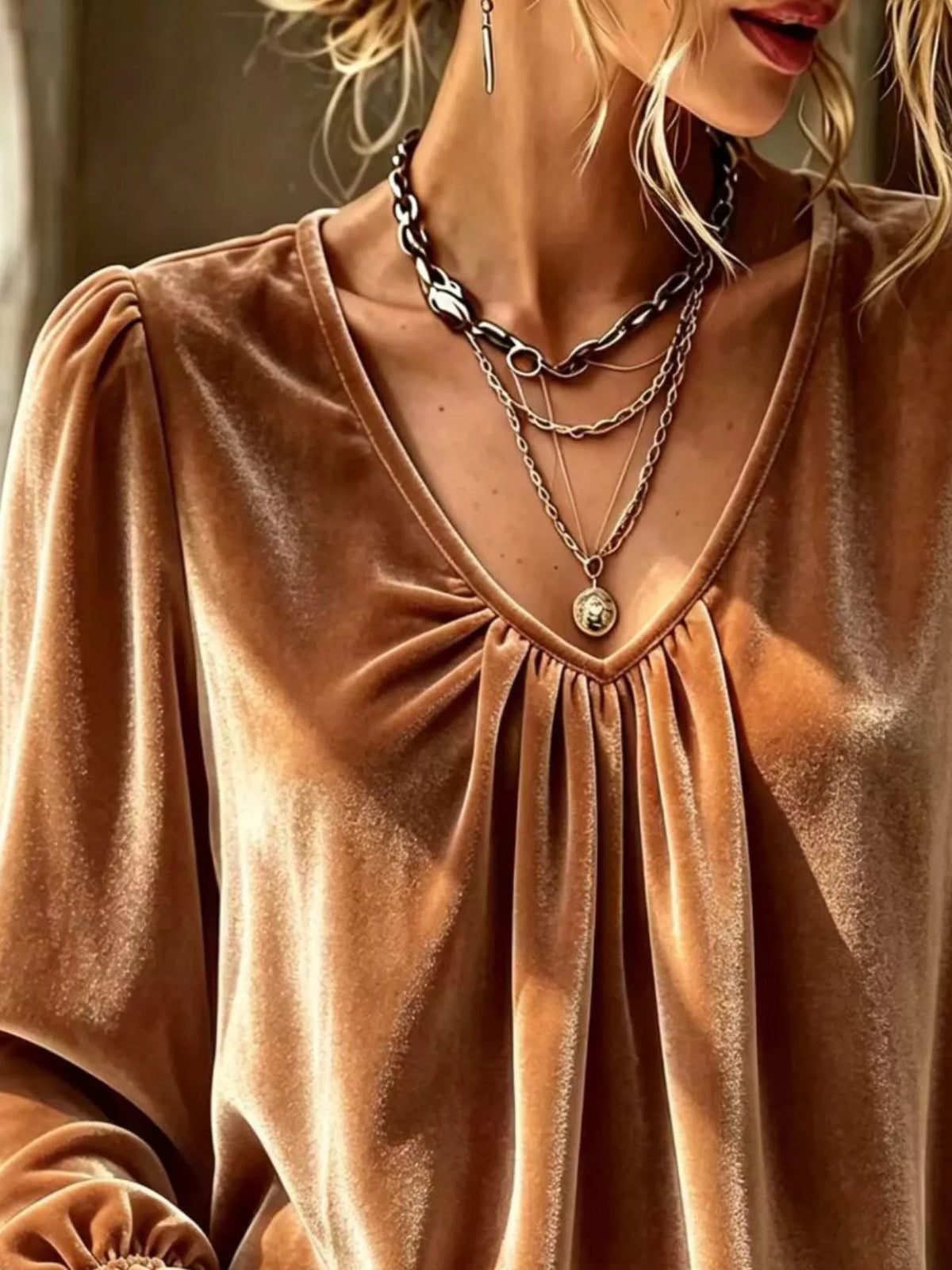 Full Size Ruched V-Neck Flounce Sleeve Blouse Plus Size