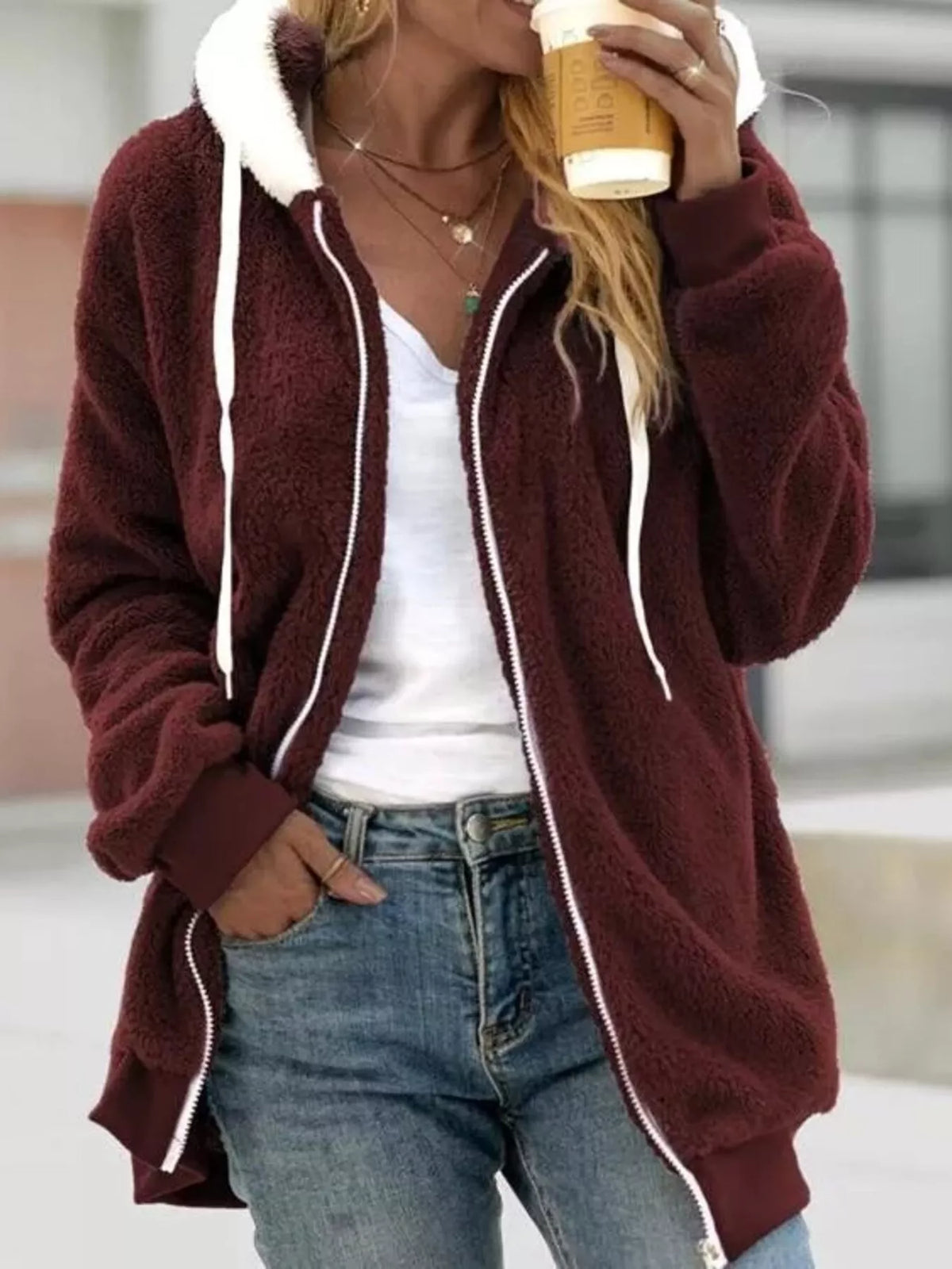 Full Size Cozy Fleece Zip-Up Hooded Jacket Plus Size - Lilixa.store