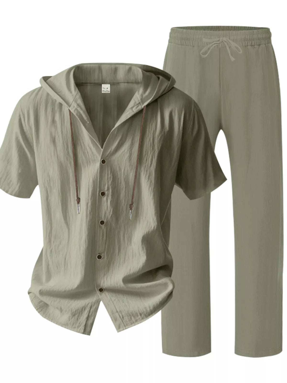 Men's Full Size Button Up Hooded Top and Pants Set Plus Size - Lilixa.store