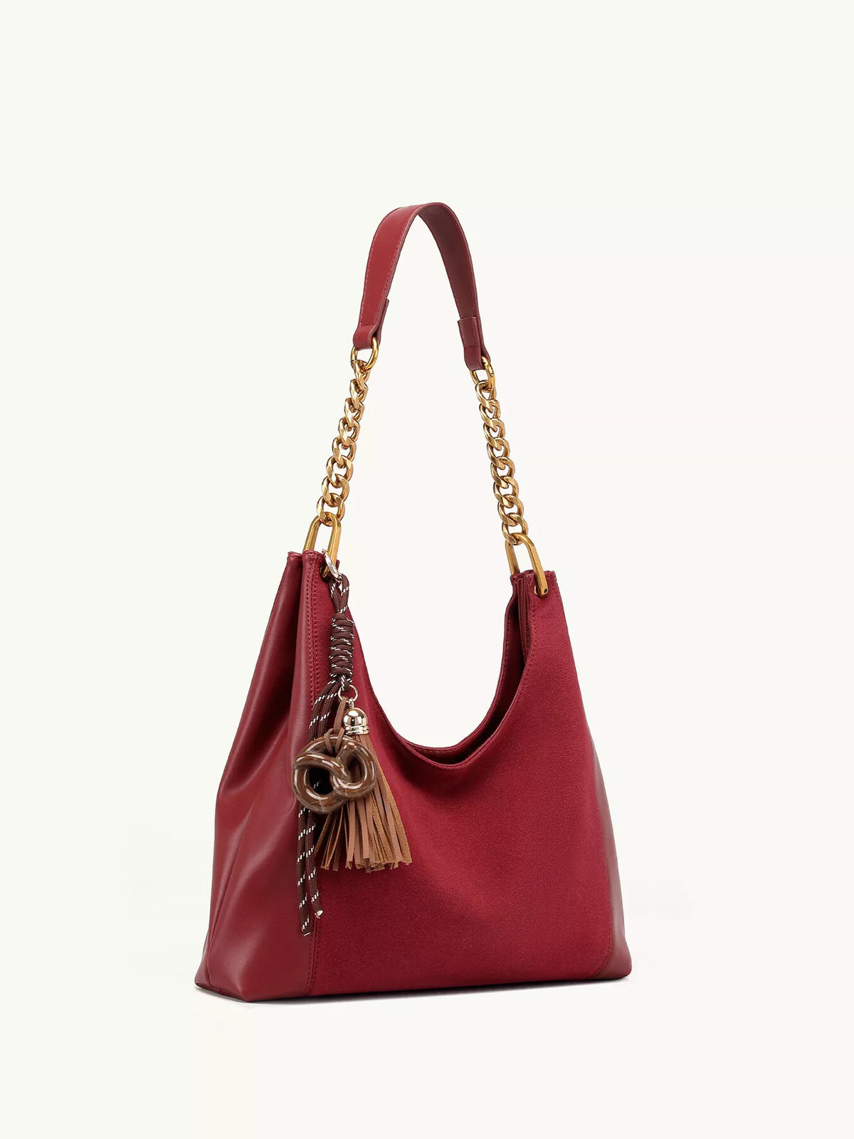 Chain Strap Tassel Charm Shoulder Bag in Wine Red, view 8