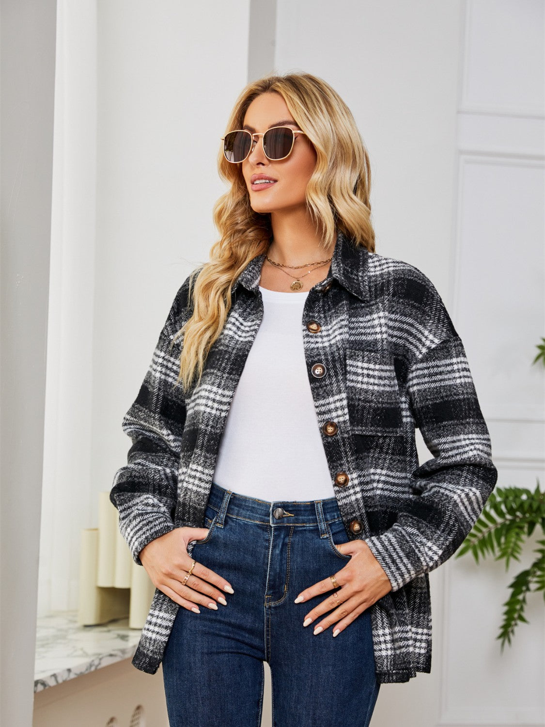 Plaid Collared Shirt Jacket, view 8