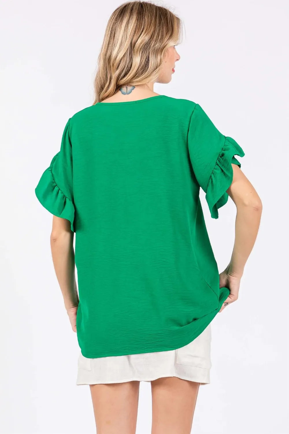 GeeGee Ruffled Short Sleeve V-Neck Blouse - Lilixa.store