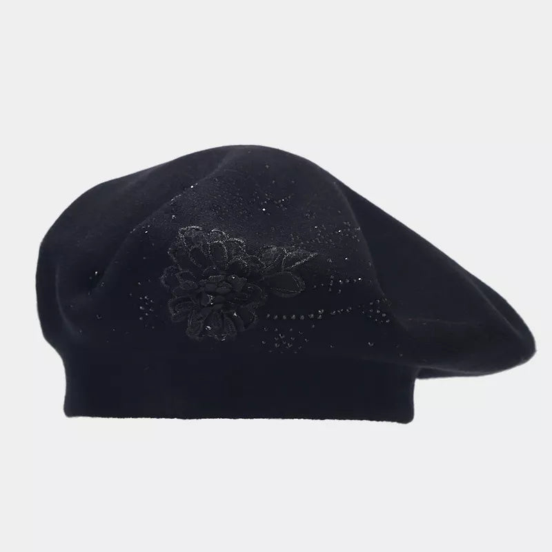 Flower Rhinestone Beret Hat - Lilixa.store