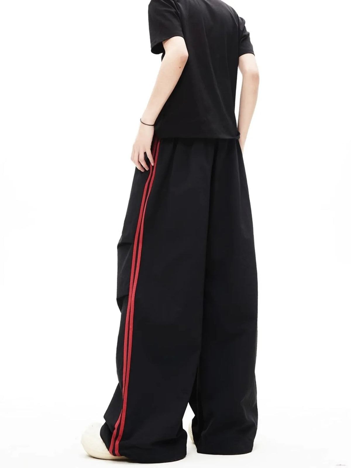 Men's Wide-Leg Pants with Side Stripes in Black, view 4