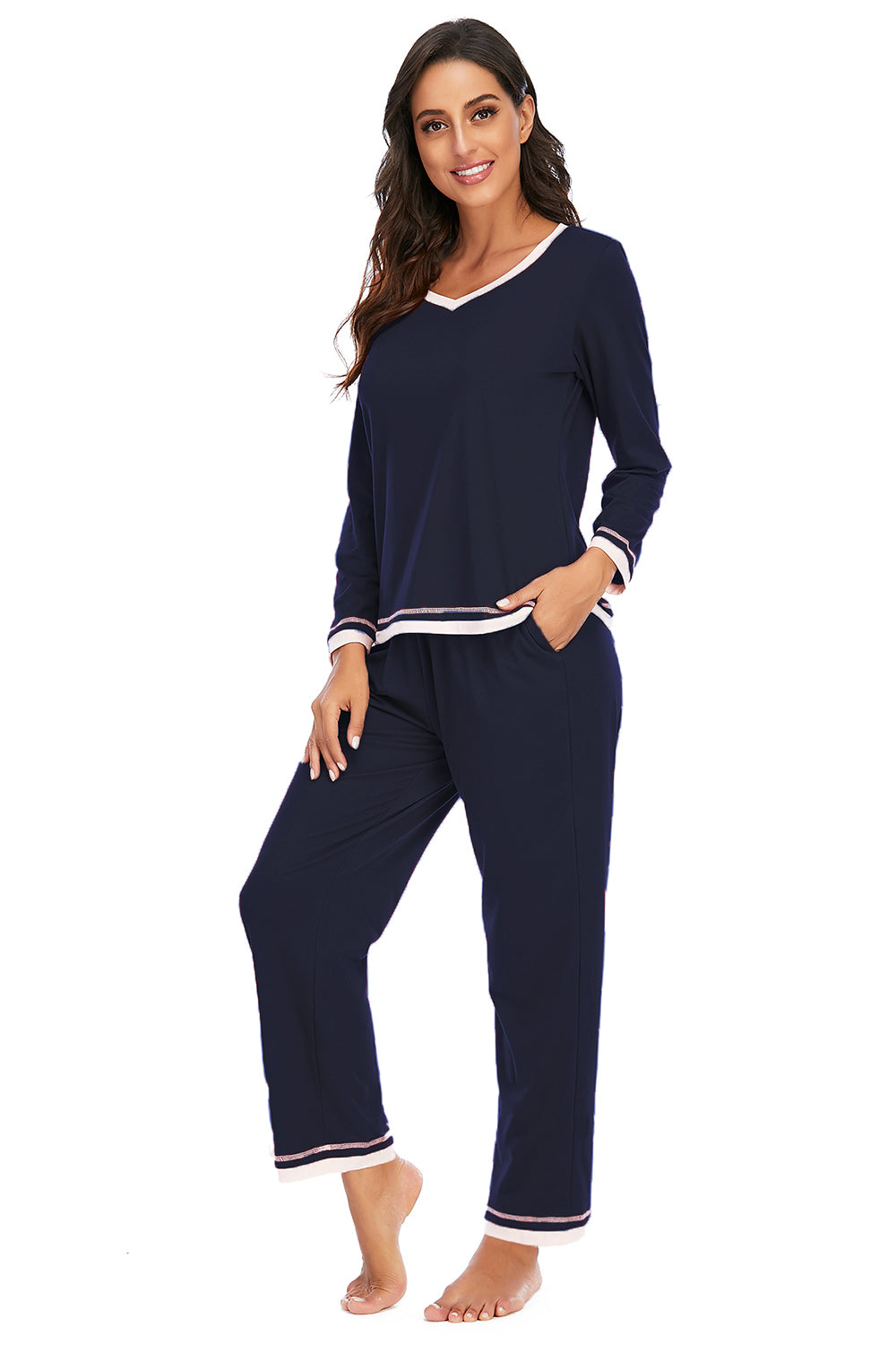 V-Neck Top and Pants Lounge Set - Lilixa.store