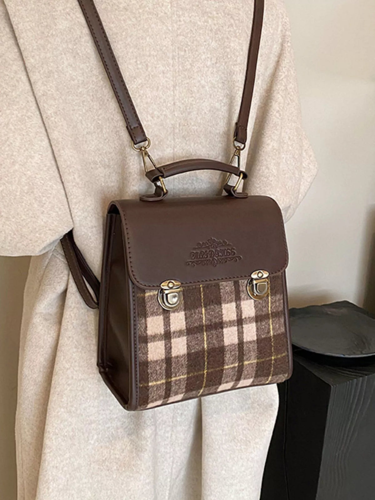 Vintage Plaid Flap Backpack Bag - Lilixa.store