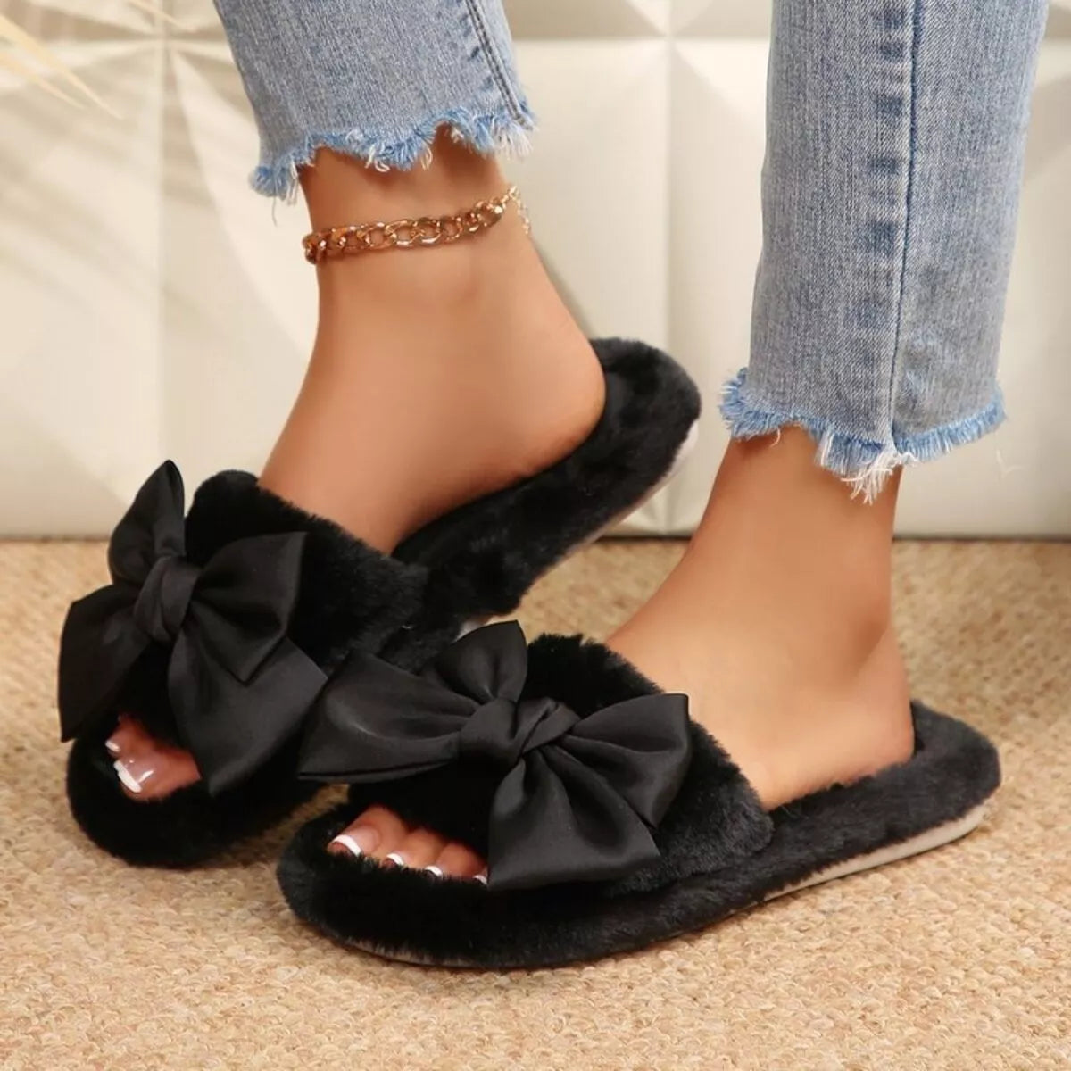 Bow Open Toe Flats Slippers - Lilixa.store
