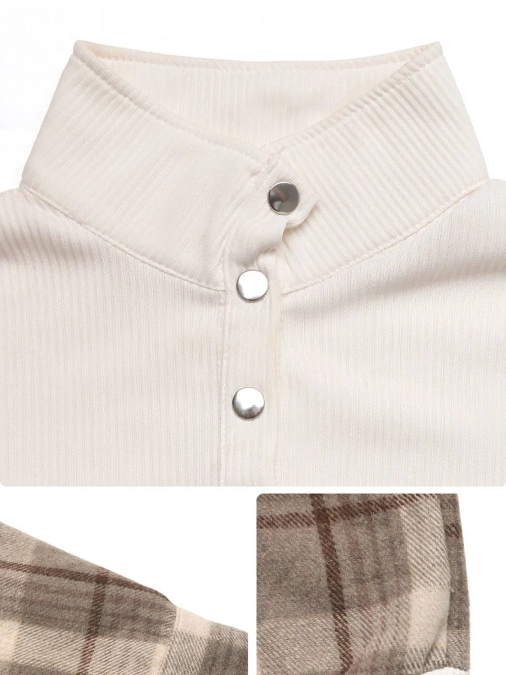 Snap Down Plaid Long Sleeve Sweatshirt - Lilixa.store