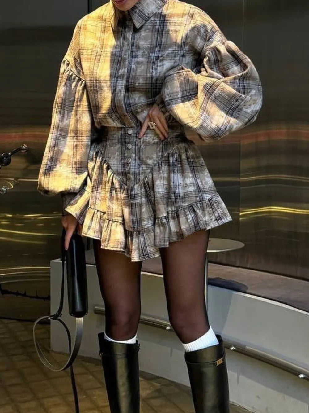 Lantern Sleeve Shirt and Ruffled Skirt Set - Lilixa.store