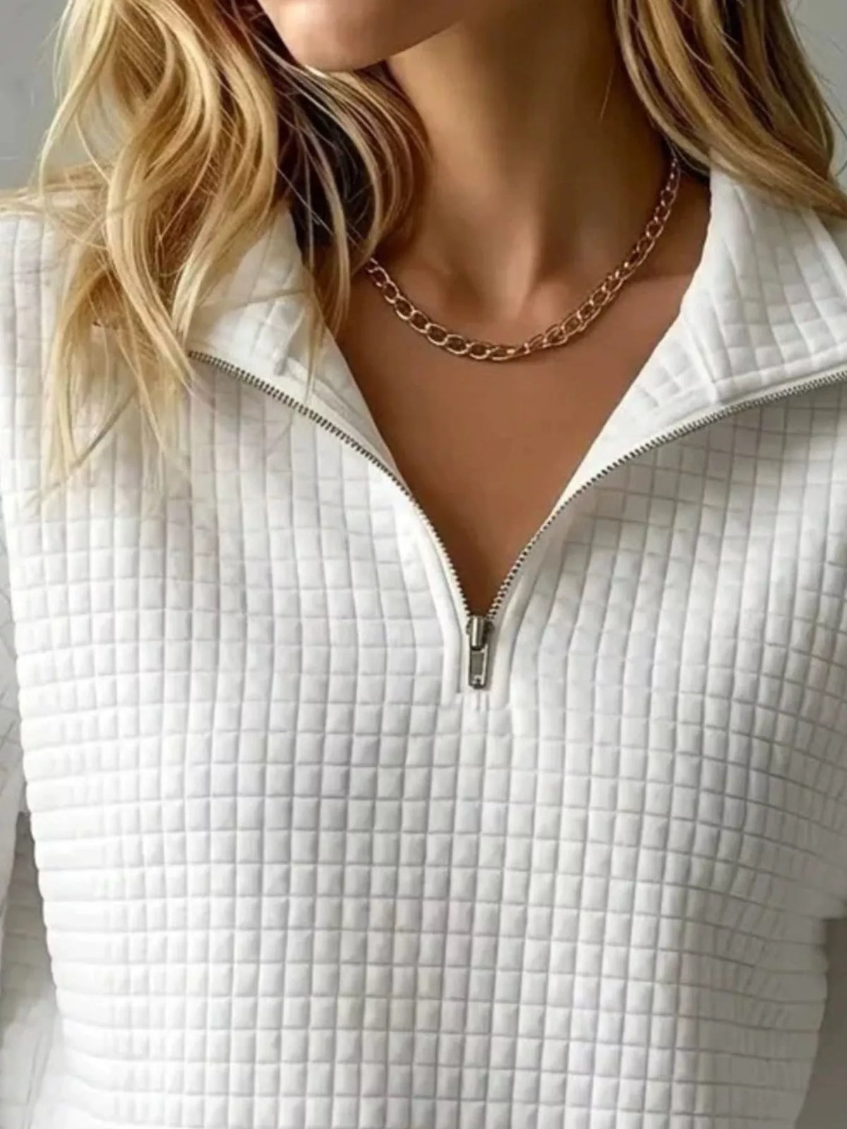 Waffle Knit Quarter-Zip Sweatshirt
