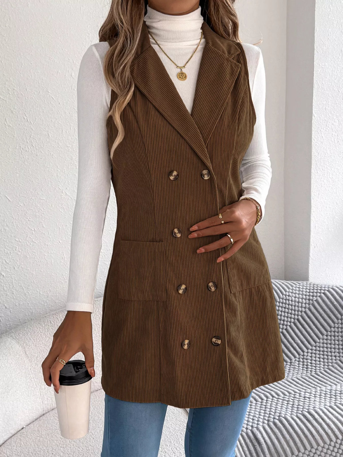 Double-Breasted Long Vest Coat - Lilixa.store