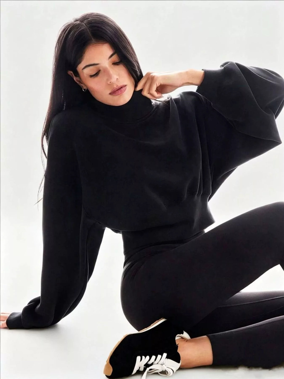 Turtleneck Dropped Shoulder Sweatshirt - Lilixa.store