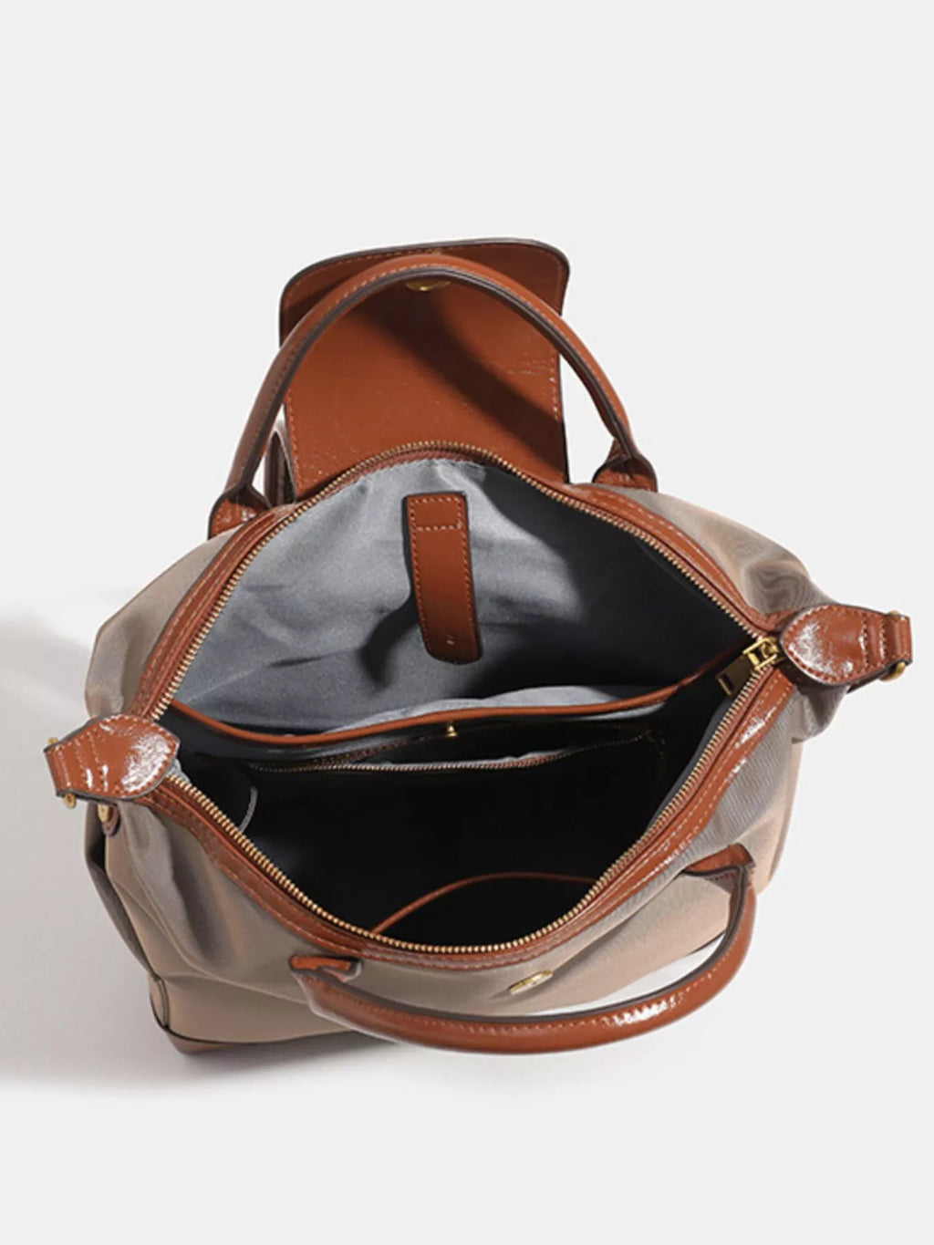 Leather Trim Backpack Bag in Mocha, view 4