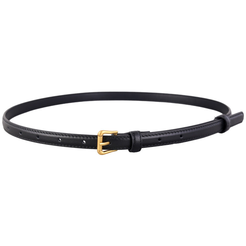 Skinny Leather Belt with Golden Buckle - Lilixa.store