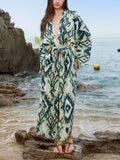 Boho Print Long Sleeve Beach Cover-Up - Lilixa.store