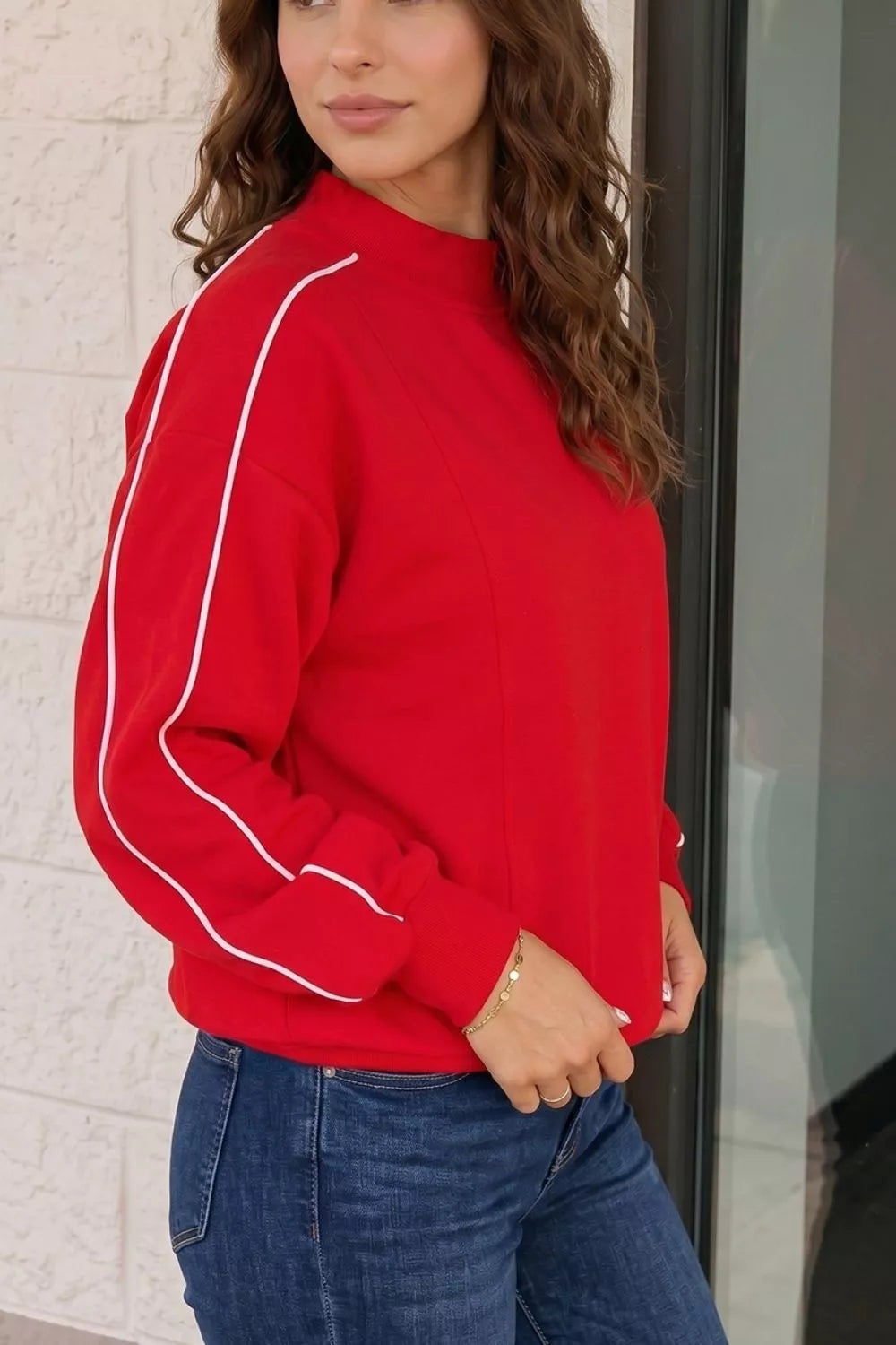 Stand Neck Long Sleeve Regular Fit Sweatshirt - Lilixa.store