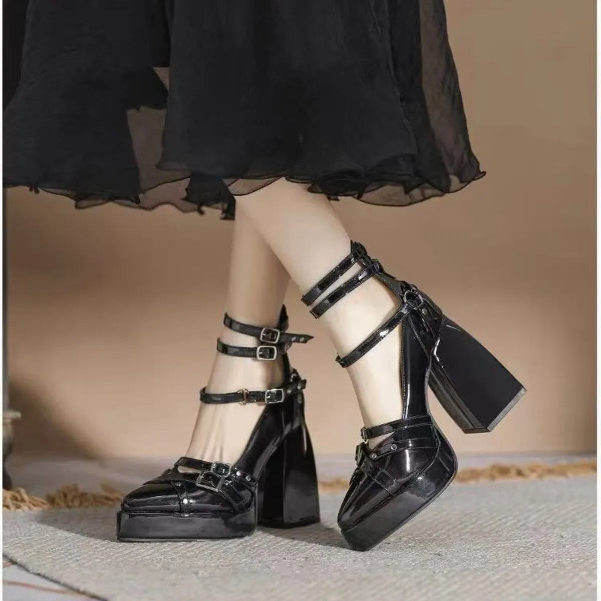 Gothic Platform Pumps with Multiple Buckle Straps - Lilixa.store