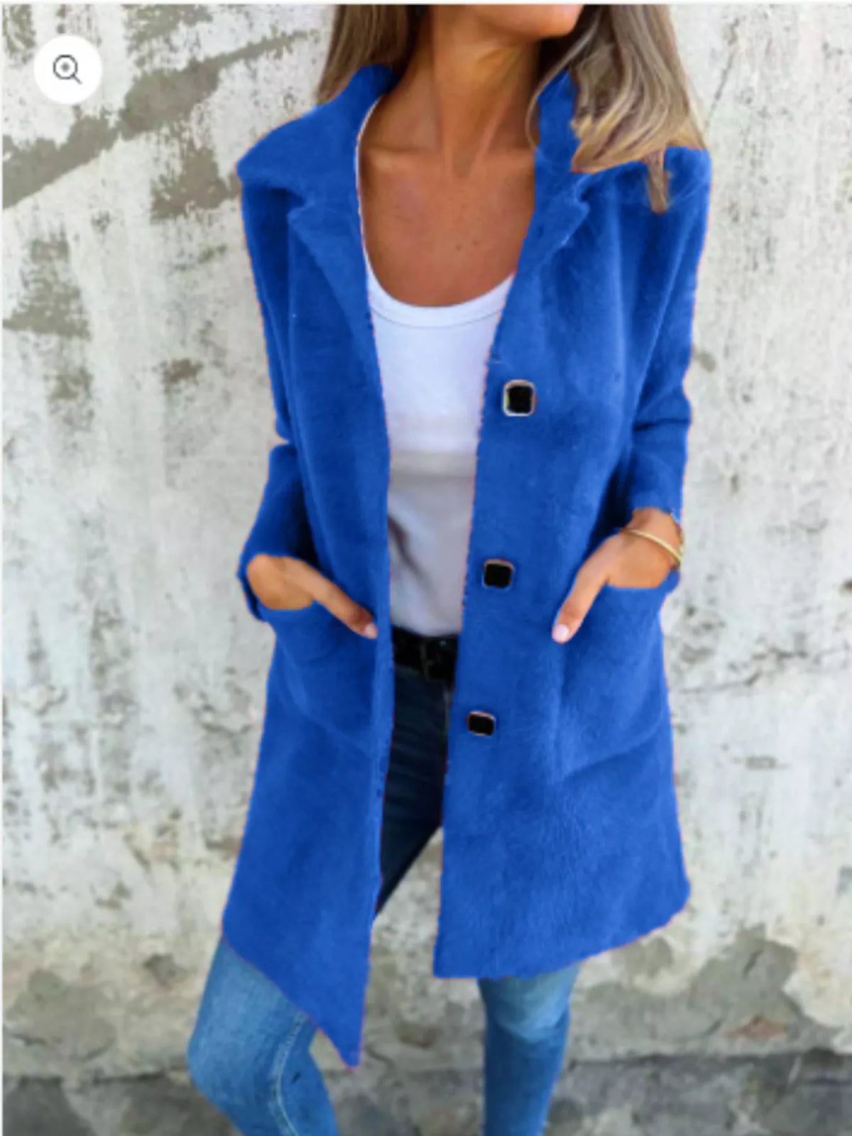 Full Size Button-Down Long Sleeve Longline Coat Plus Size in Blue