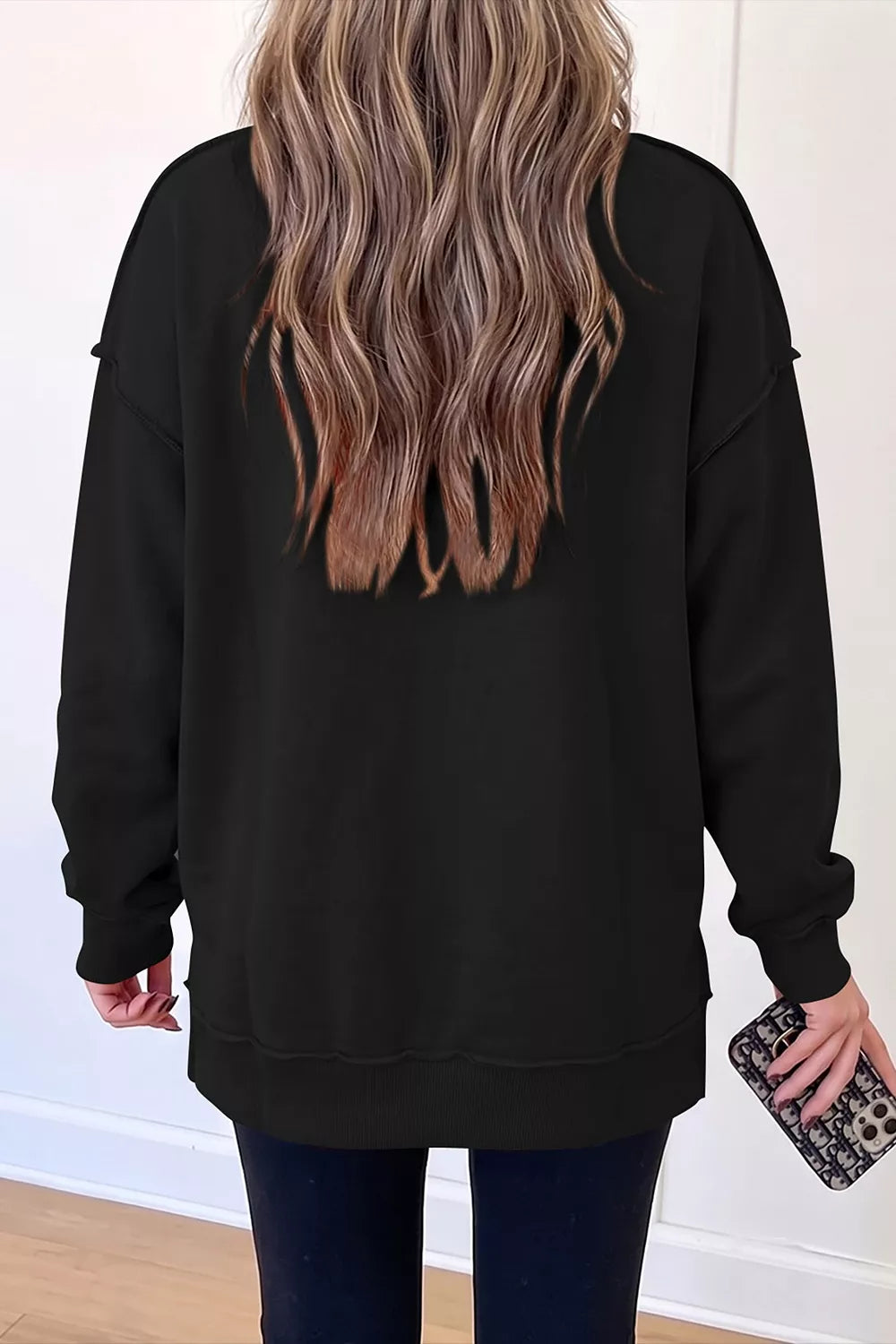 Rhinestone Ghost Exposed Seam Mock Neck Halloween Sweatshirt - Lilixa.store